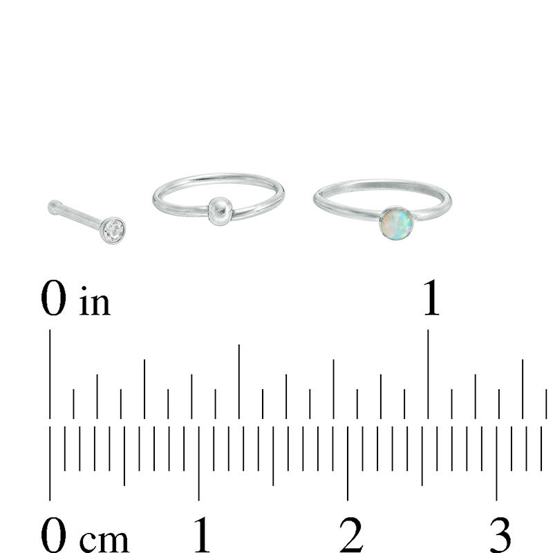 Main Image 2 of 020 Gauge Simulated Opal and Cubic Zirconia Nose Stud and Ring Set in Stainless Steel