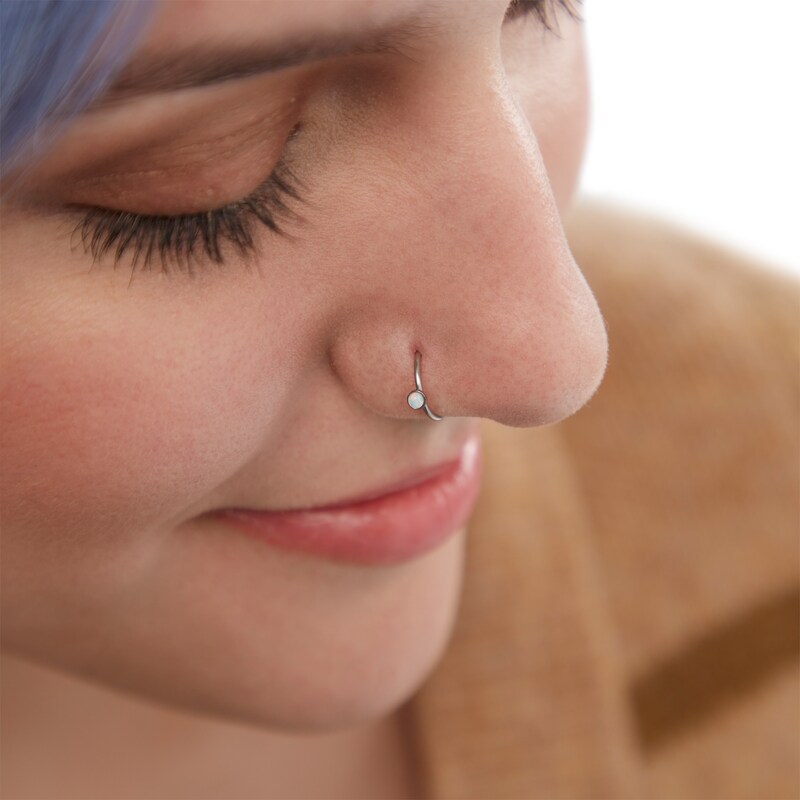 Main Image 4 of 020 Gauge Simulated Opal and Cubic Zirconia Nose Stud and Ring Set in Stainless Steel