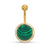 Thumbnail Image 1 of 014 Gauge Simulated Malachite Belly Button Ring in Stainless Steel with Yellow IP