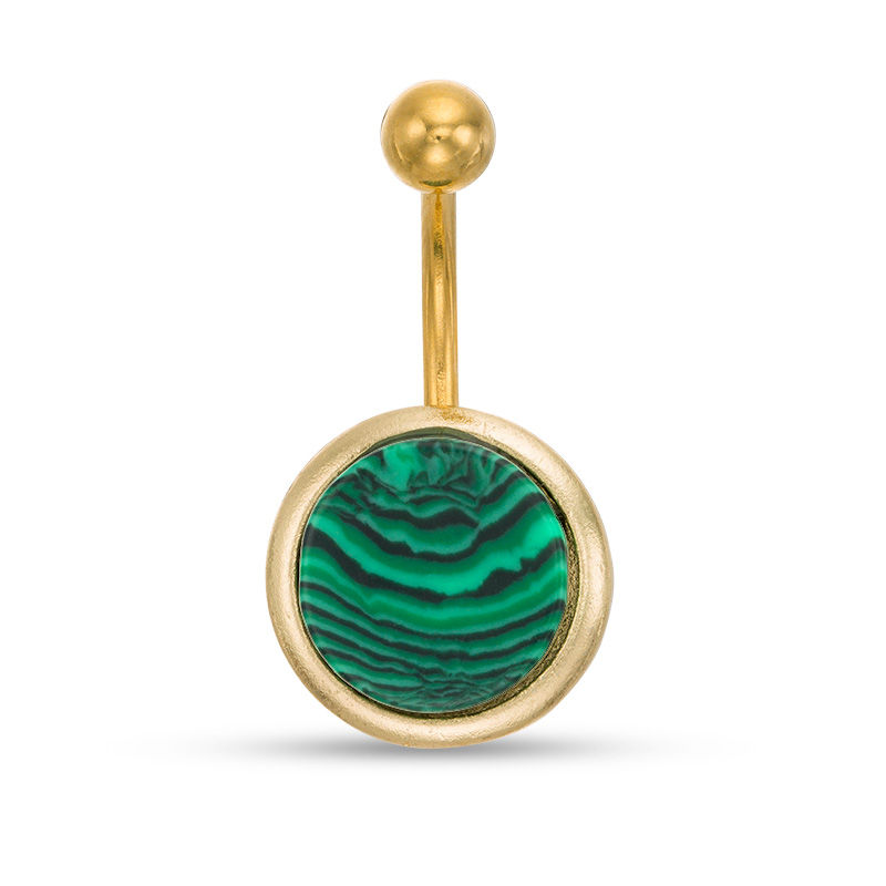 Main Image 1 of 014 Gauge Simulated Malachite Belly Button Ring in Stainless Steel with Yellow IP