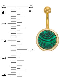 014 Gauge Simulated Malachite Belly Button Ring in Stainless Steel with Yellow IP