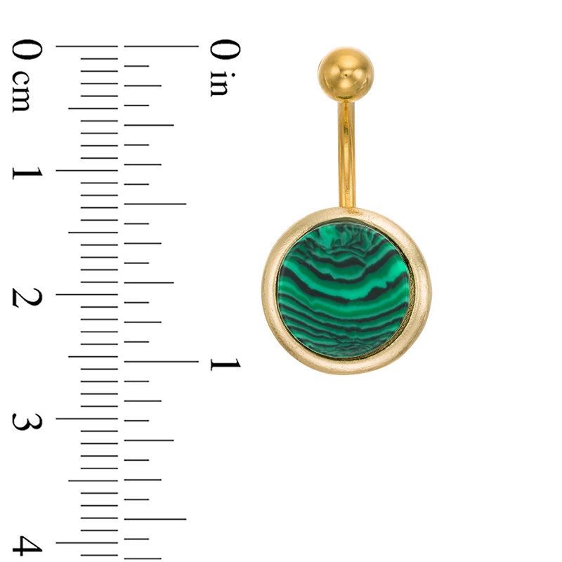 Main Image 2 of 014 Gauge Simulated Malachite Belly Button Ring in Stainless Steel with Yellow IP