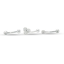 016 Gauge Cubic Zirconia Multi-Finish Three Piece Curved Barbell Set in Stainless Steel - 5/16&quot;