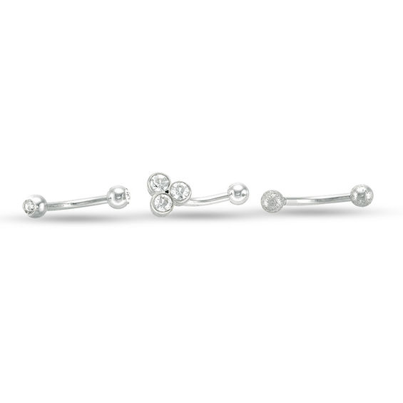 016 Gauge Cubic Zirconia Multi-Finish Three Piece Curved Barbell Set in Stainless Steel - 5/16"