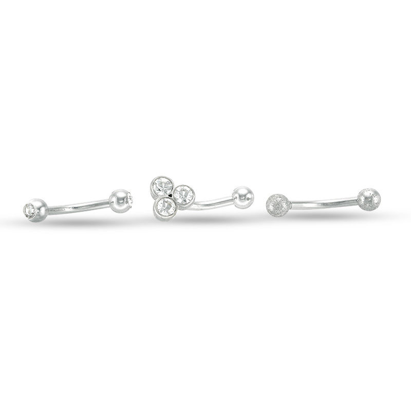 Main Image 1 of 016 Gauge Cubic Zirconia Multi-Finish Three Piece Curved Barbell Set in Stainless Steel - 5/16"