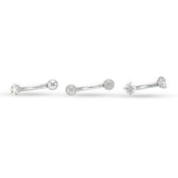 016 Gauge Iridescent Cubic Zirconia Star Multi-Finish Three Piece Curved Barbell Set in Solid Stainless Steel - 5/16&quot;