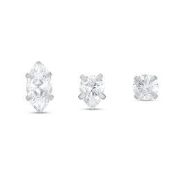 016 Gauge Multi-Shape Cubic Zirconia Solitaire Three Piece Labret Set in Stainless Steel with Bioplast