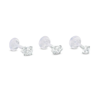 Solid Stainless Steel CZ Three Piece Stud Set - 16G
