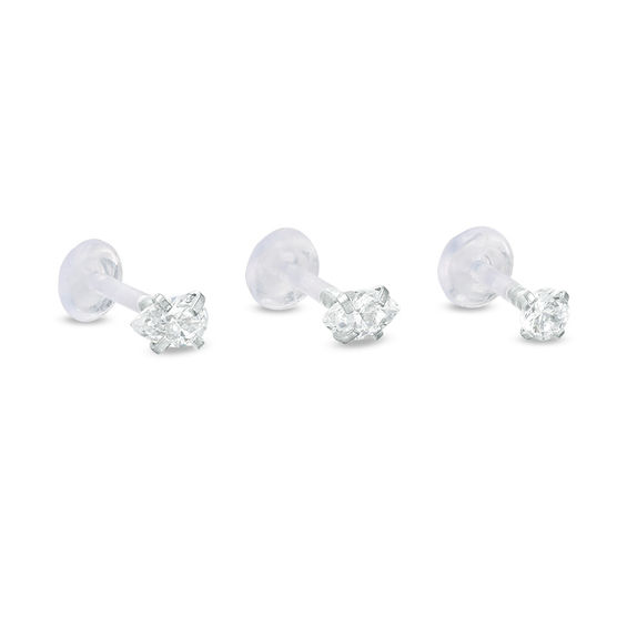 Solid Stainless Steel CZ Three Piece Stud Set - 16G