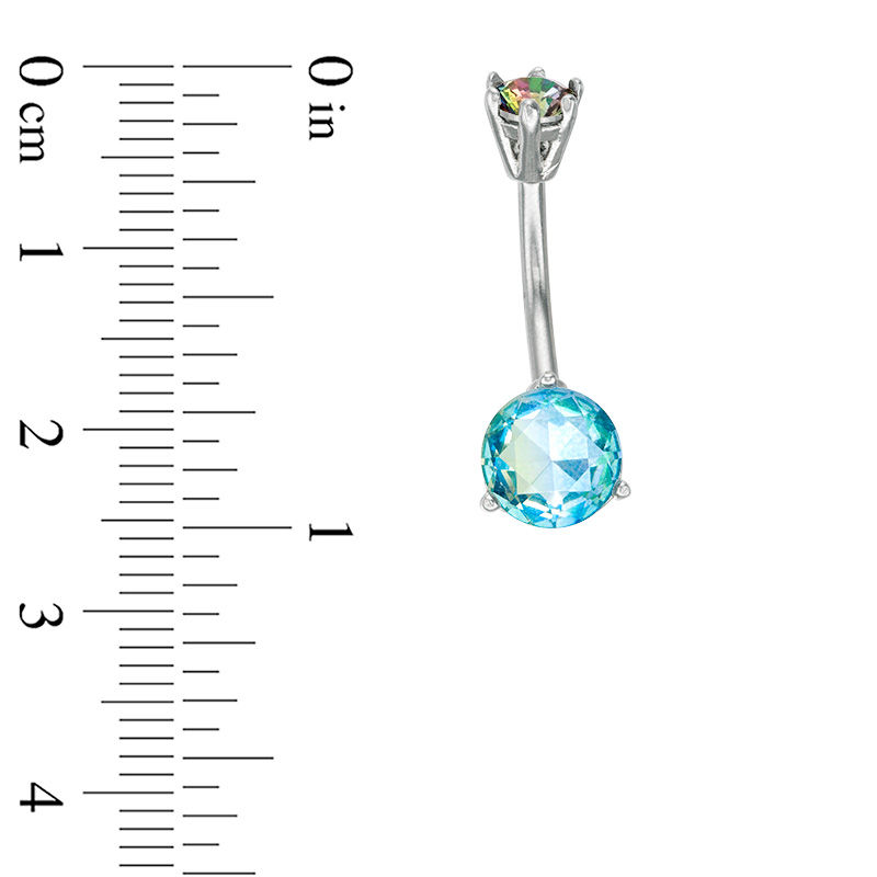 Main Image 2 of 014 Gauge Simulated Green Paraiba Tourmaline and Multi-Color Crystal Belly Button Ring in Stainless Steel