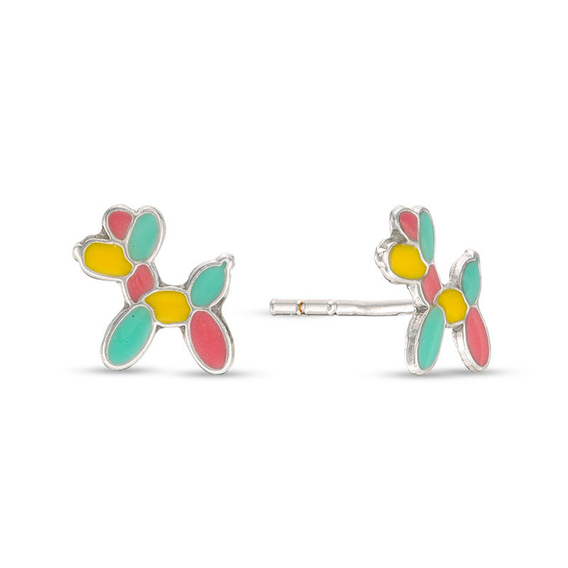 Main Image 1 of Child's Multi-Color Enamel Balloon Dog Stud Earrings in Sterling Silver