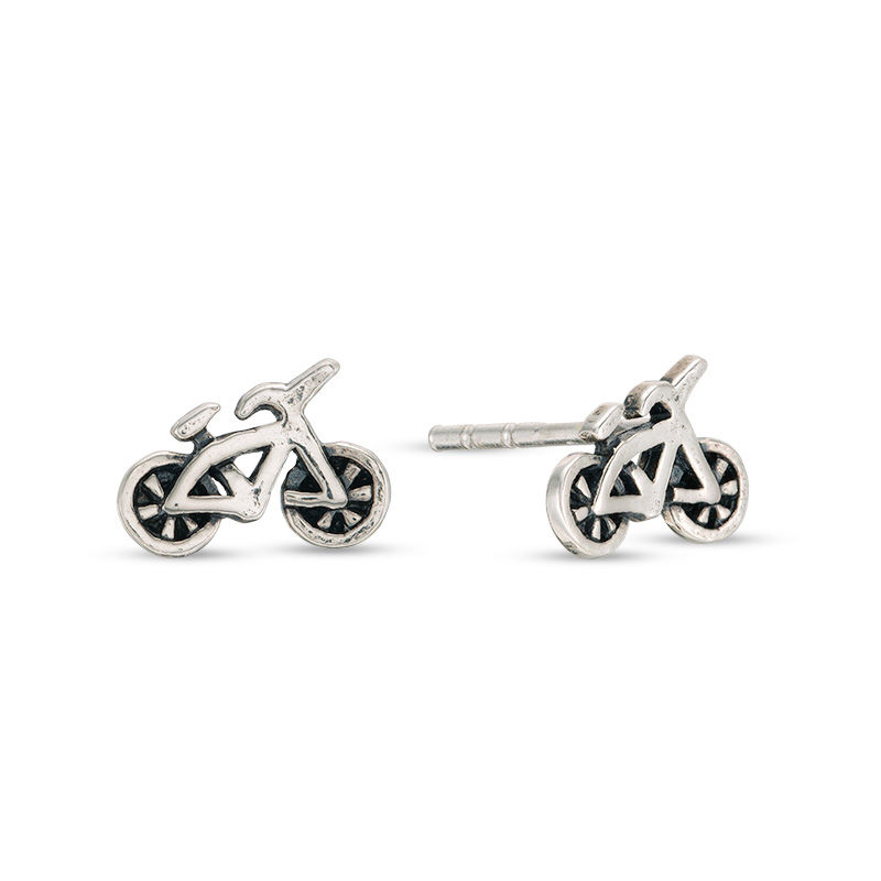 Child's Oxidized Bicycle Stud Earrings in Sterling Silver