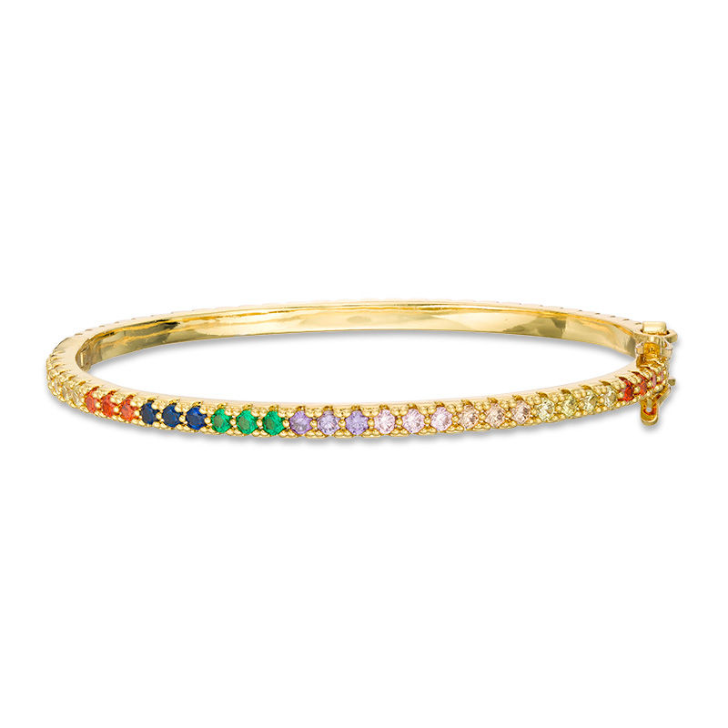 Main Image 1 of Child's Multi-Color Cubic Zirconia Rainbow Bangle in Brass with 18K Gold Plate - 5.9&quot;