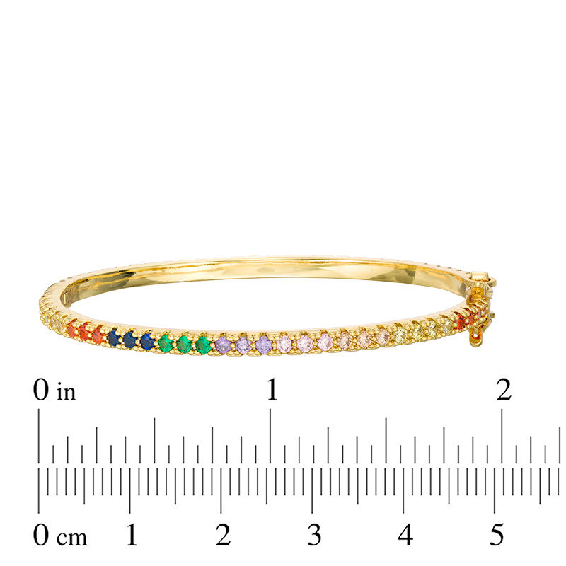 Child's Multi-Color Cubic Zirconia Rainbow Bangle in Brass with 18K Gold Plate - 5.9"