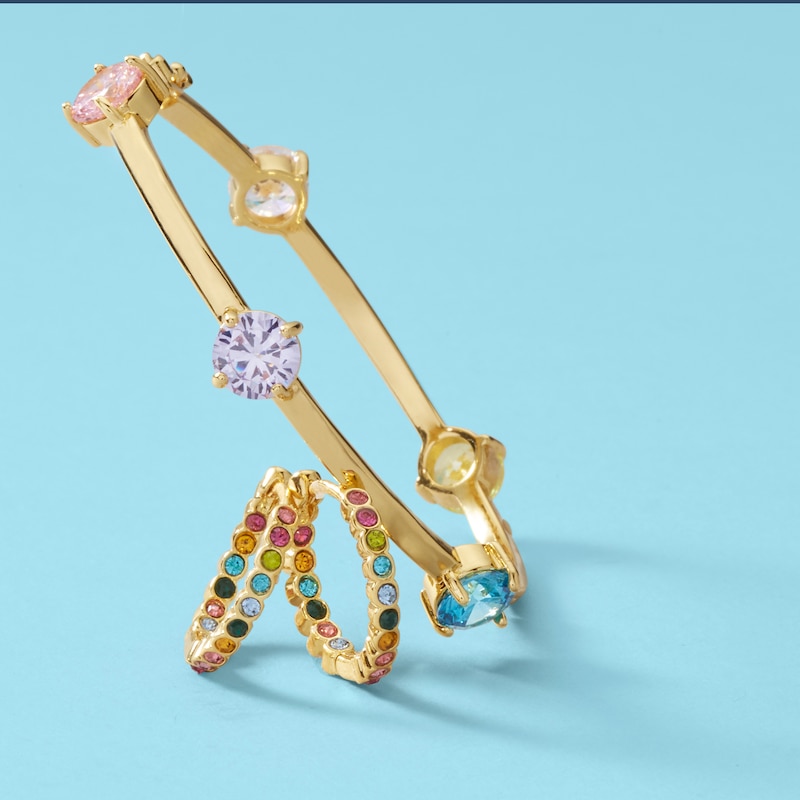 Main Image 2 of Child's 7mm Multi-Color Cubic Zirconia Station Bangle in Brass with 18K Gold Plate - 5.9"