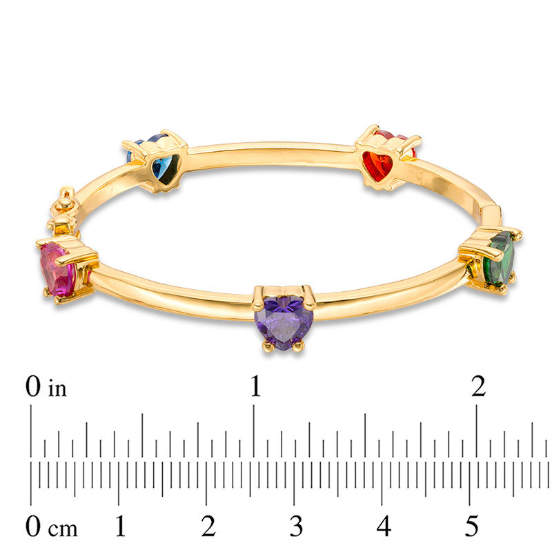 Main Image 2 of Child's 7mm Heart-Shaped Multi-Color Cubic Zirconia Station Bangle in Brass with 18K Gold Plate - 5.9"