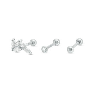 018 Gauge Marquise Cubic Zirconia and Crystal Cartilage Stud Set in Stainless Steel and Brass