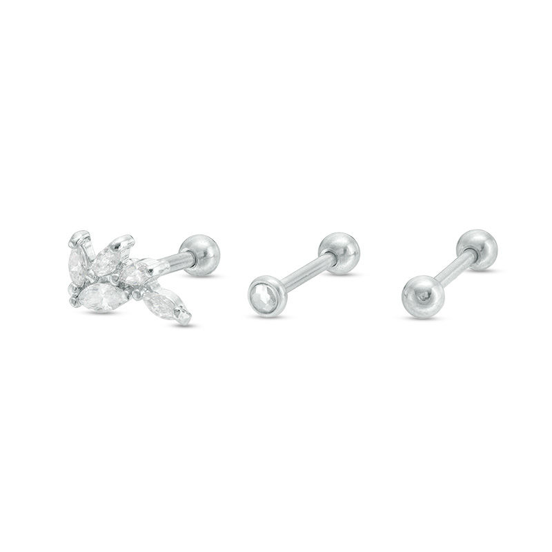 Main Image 1 of 018 Gauge Marquise Cubic Zirconia and Crystal Cartilage Stud Set in Stainless Steel and Brass