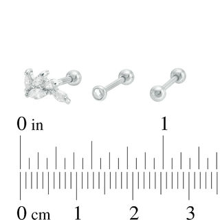 018 Gauge Marquise Cubic Zirconia and Crystal Cartilage Stud Set in Stainless Steel and Brass