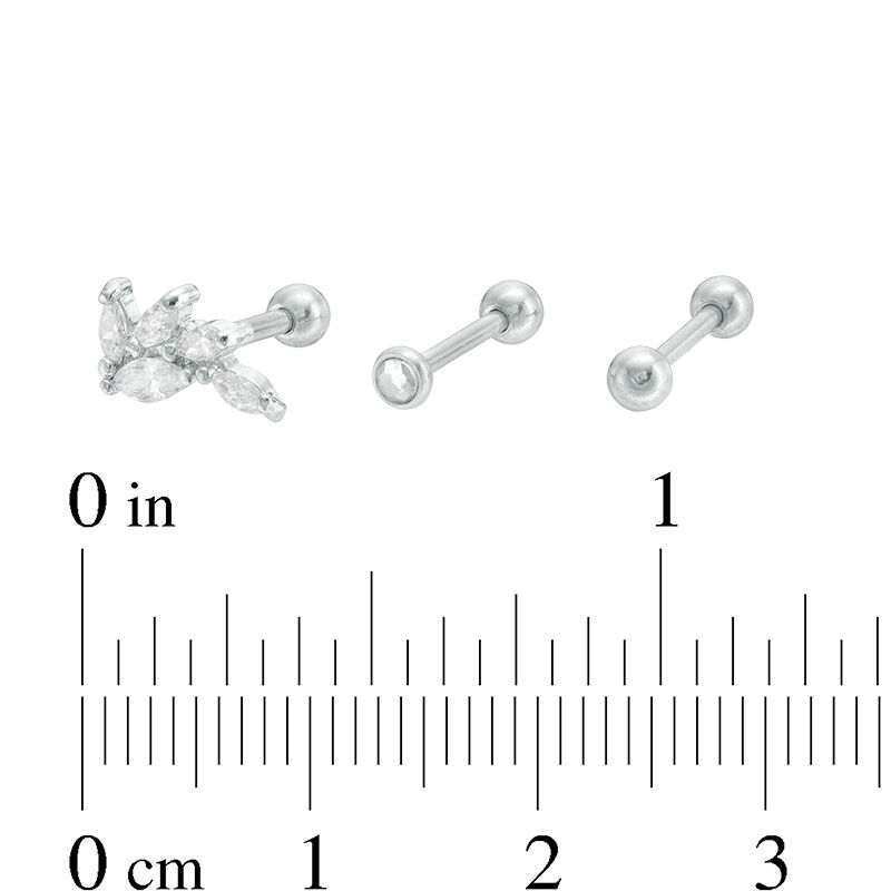 Main Image 2 of 018 Gauge Marquise Cubic Zirconia and Crystal Cartilage Stud Set in Stainless Steel and Brass