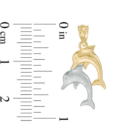 Child's Jumping Double Dolphin Necklace Charm in 10K Two-Tone Gold