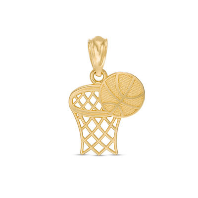 Child's 10K Gold Basketball and Hoop Necklace Charm