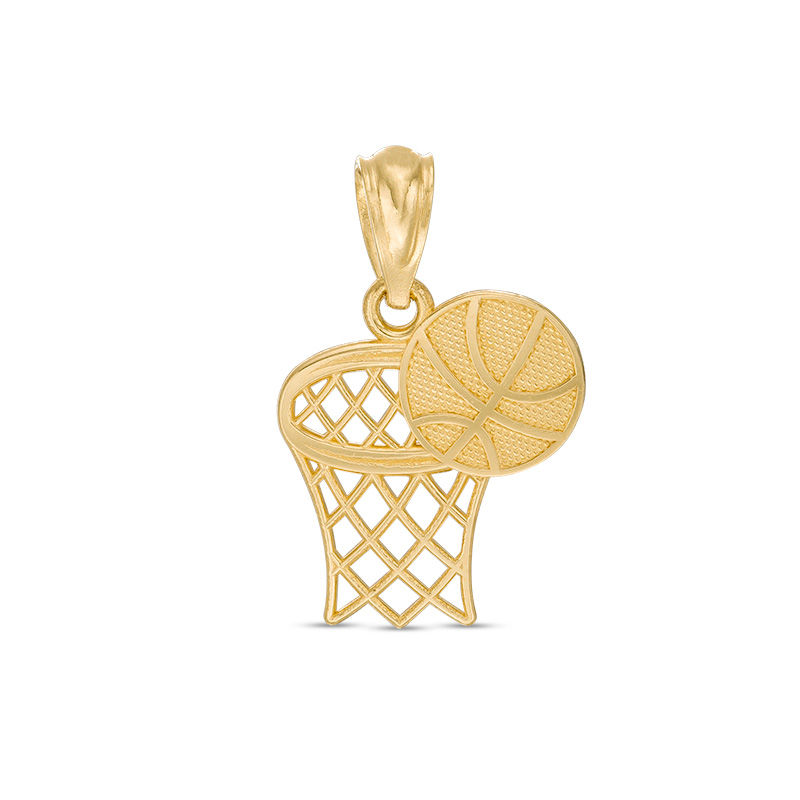 Child's Basketball and Hoop Necklace Charm in 10K Gold