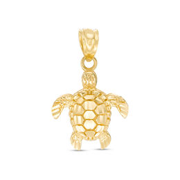 Child's Diamond-Cut Turtle Necklace Charm in 10K Gold