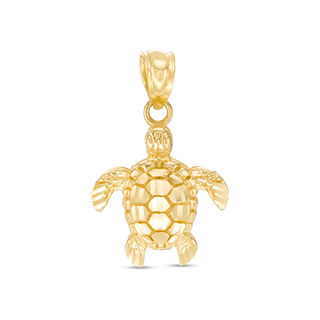Child's Diamond-Cut Turtle Necklace Charm in 10K Gold
