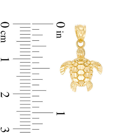Child's Diamond-Cut Turtle Necklace Charm in 10K Gold