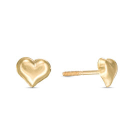 Child's Puff Heart Stud Earrings in 14K Gold