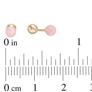 Child's 4mm Simulated Pink Opal and Ball Reversible Stud Earrings in 14K Gold