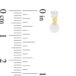 Child's 4mm Simulated Opal Ball Dangle and Cubic Zirconia Drop Earrings in 14K Gold