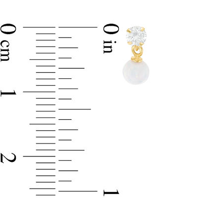 Child's 4mm Simulated Opal Ball Dangle and Cubic Zirconia Drop Earrings in 14K Gold