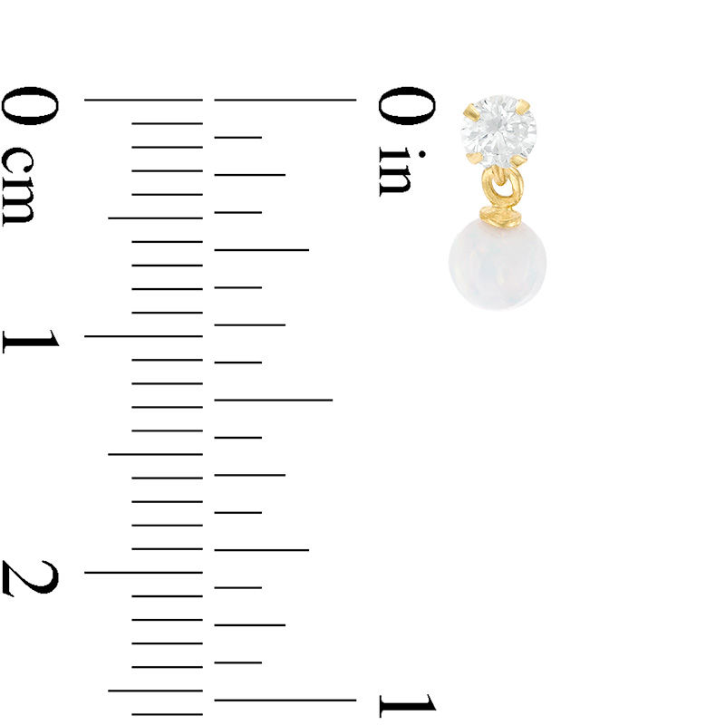 Main Image 2 of Child's 4mm Simulated Opal Ball Dangle and Cubic Zirconia Drop Earrings in 14K Gold