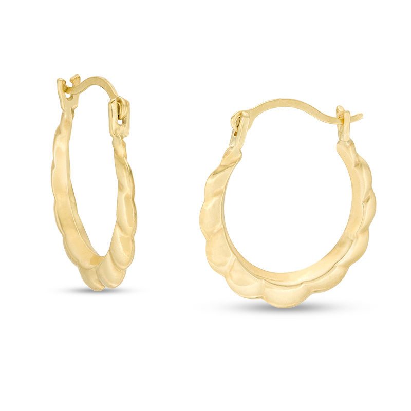 Child's Puffed Scallop Hoop Earrings in 10K Gold