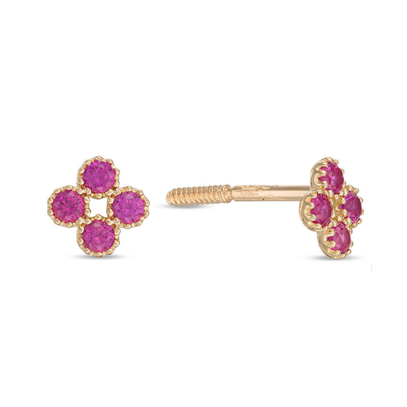 Main Image 1 of Child's Dark Pink Cubic Zirconia Quartet Cluster Stud Earrings in 10K Gold