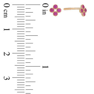 Child's Dark Pink Cubic Zirconia Quartet Cluster Stud Earrings in 10K Gold