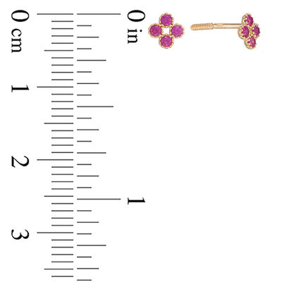 Child's Dark Pink Cubic Zirconia Quartet Cluster Stud Earrings in 10K Gold