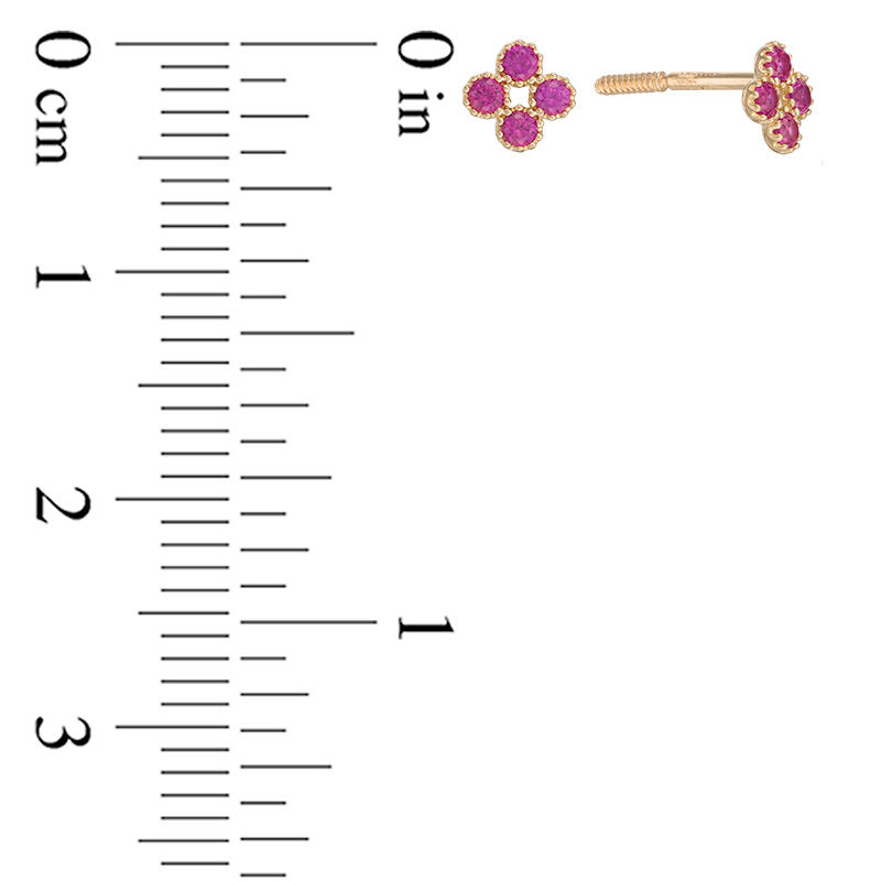 Main Image 2 of Child's Dark Pink Cubic Zirconia Quartet Cluster Stud Earrings in 10K Gold