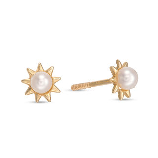 Child's 3mm Freshwater Cultured Pearl Sun Stud Earrings in 10K Gold