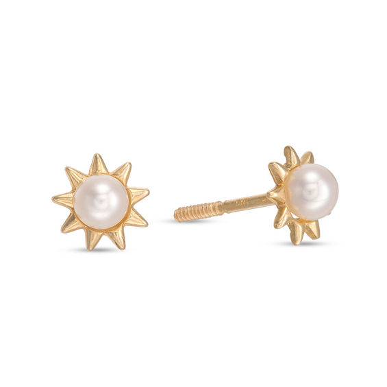 Child's 3mm Freshwater Cultured Pearl Sun Stud Earrings in 10K Gold