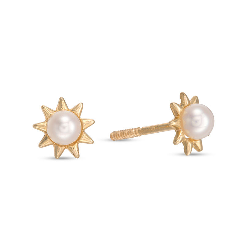 Main Image 1 of Child's 3mm Freshwater Cultured Pearl Sun Stud Earrings in 10K Gold
