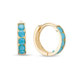 Child's Simulated Turquoise Huggie Hoop Earrings in 14K Gold