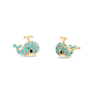 Child's Blue Cubic Zirconia Whale Stud Earrings in 10K Gold