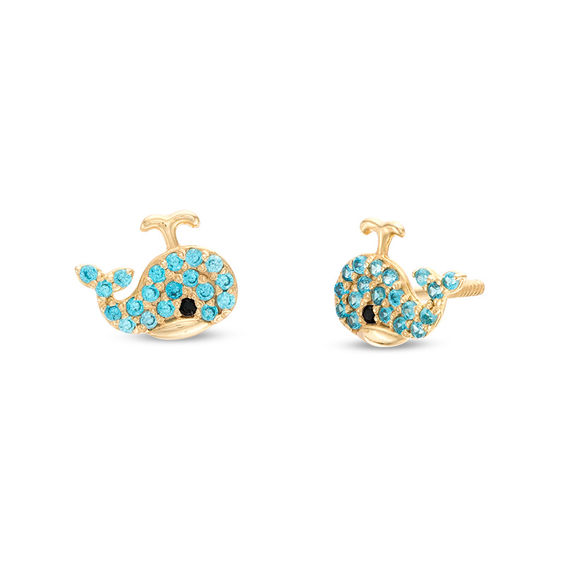 Child's Blue Cubic Zirconia Whale Stud Earrings in 10K Gold