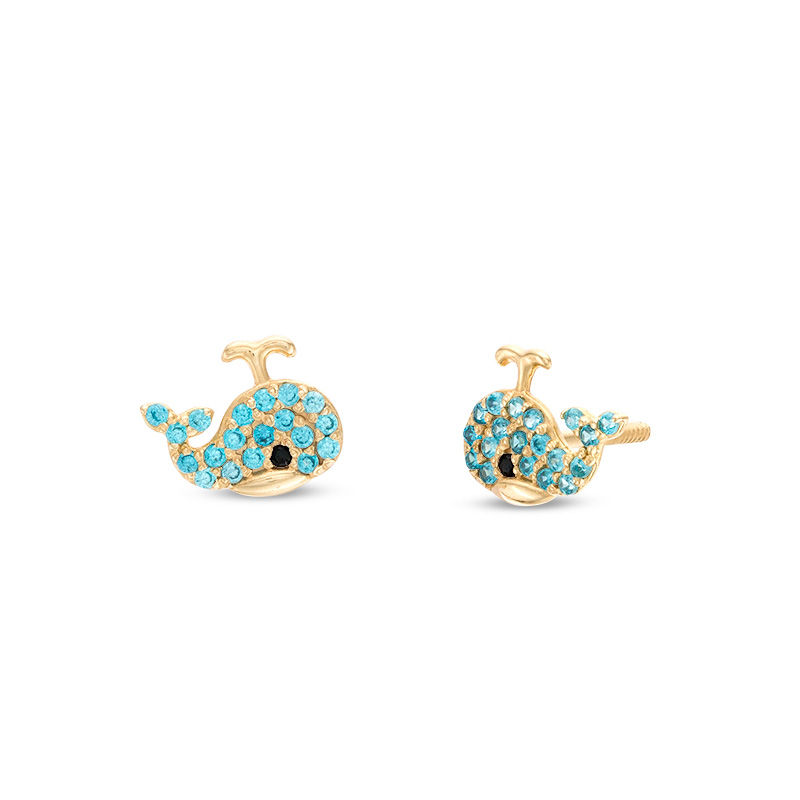 Child's Blue Cubic Zirconia Whale Stud Earrings in 10K Gold