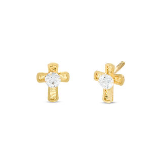 Child's 3mm Cubic Zirconia Cross Stud Earrings in 14K Gold