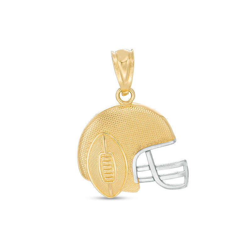 Child's Football and Helmet Necklace Charm in 10K Two-Tone Gold