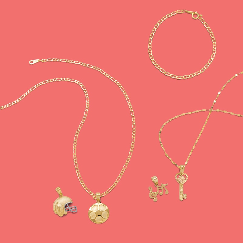 Child's Football and Helmet Necklace Charm in 10K Two-Tone Gold